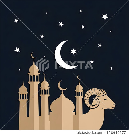 Islamic Celebration Mosque Ram Moon Stars Night Sky Design Islamic Celebration Mosque Ram Moon Stars Night Sky Design 138950377