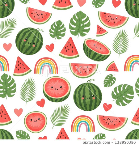 Cute Watermelon Tropical Summer Fruit Pattern Design 138950380