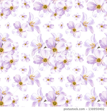Hand-painted seamless watercolor pattern of bouquets of white flowers on an isolated background. Botanical illustration. Hand-painted seamless watercolor pattern of bouquets of white flowers on an isolated background. Botanical illustration. 138950402