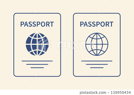 Minimal passport icon set with globe symbol line and solid style travel document identification concept flat vector illustration Mediterranean blue palette clean design isolated background 138950434