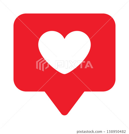 Heart like icon in speech bubble social media notification symbol love reaction message sign modern flat design red chat badge communication concept for app interface web ui graphic Heart like icon in speech bubble social media notification symbol love reaction message sign modern flat design red chat badge communication concept for app interface web ui graphic 138950482