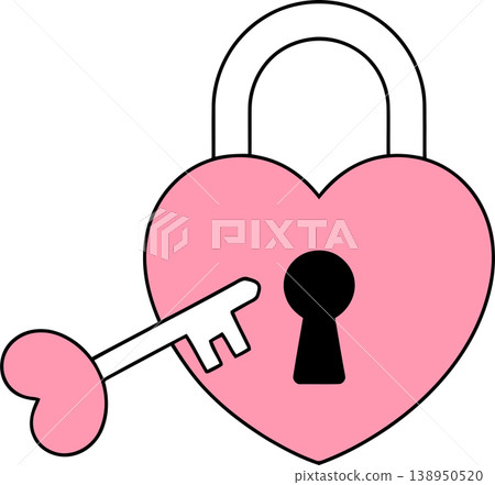 Heart Padlock with Key Cartoon Illustration Heart Padlock with Key Cartoon Illustration 138950520