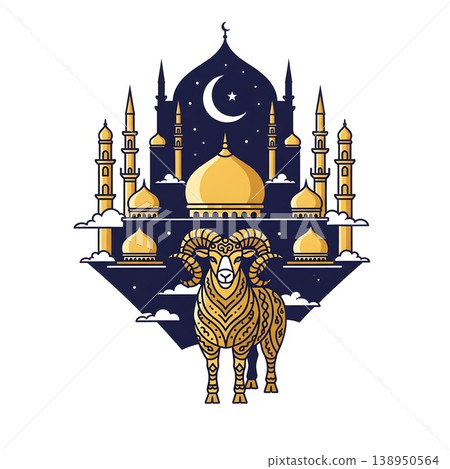 Golden Ram Mosque Islamic Celebration Holy Day Vector Art 138950564