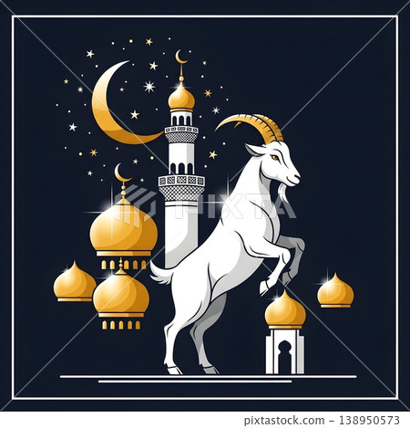 Majestic White Goat with Golden Mosque and Starry Night Majestic White Goat with Golden Mosque and Starry Night 138950573