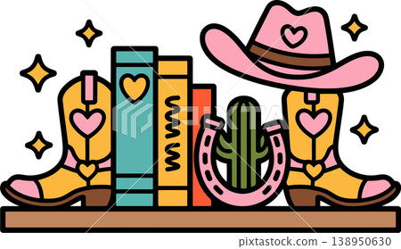Western Shelf with Boots and Hat Illustration Western Shelf with Boots and Hat Illustration 138950630