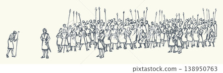 Vector drawing. Many strong soldiers Vector drawing. Many strong soldiers 138950763