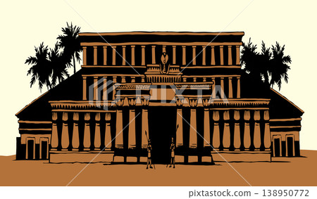 Vector Drawing. Ancient Egyptian Palace Vector Drawing. Ancient Egyptian Palace 138950772