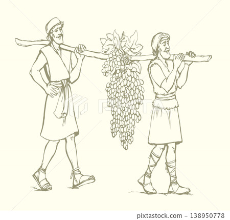 Vector drawing. Two men bear a grape. Vector drawing. Two men bear a grape. 138950778