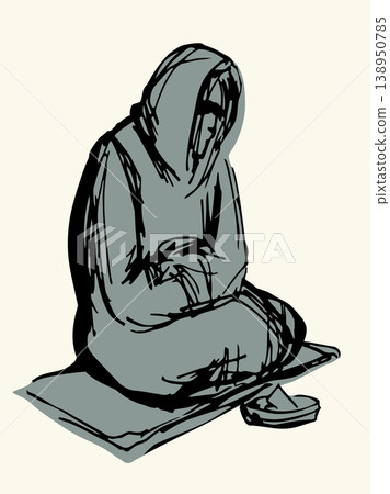 Vector Drawing. Girl askng for Alms Vector Drawing. Girl askng for Alms 138950785