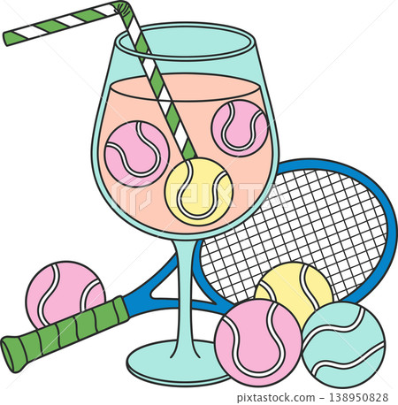 Tennis Ball Drink with Racket Summer Sports Illustration Tennis Ball Drink with Racket Summer Sports Illustration 138950828