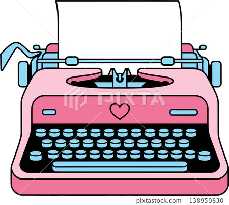 Pink Typewriter With Heart Vintage Writing Illustration	 138950830