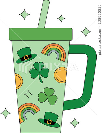 Saint Patrick's Day Cup with Clover Rainbow and Coins Illustration	 138950833