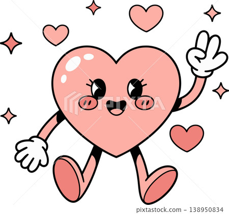 Cute Heart Character Making Peace Sign Illustration Cute Heart Character Making Peace Sign Illustration 138950834