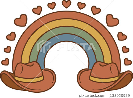 Cowboy Hats with Rainbow and Hearts Western Love Illustration Cowboy Hats with Rainbow and Hearts Western Love Illustration 138950929
