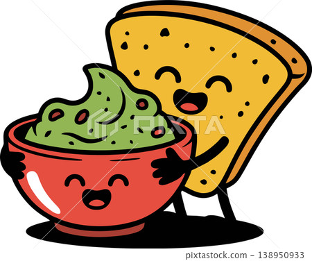 Cute Guacamole and Nachos Cartoon Food Illustration Cute Guacamole and Nachos Cartoon Food Illustration 138950933