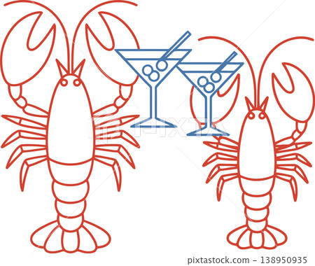 Lobsters With Cocktail Glasses Celebration Illustration Lobsters With Cocktail Glasses Celebration Illustration 138950935