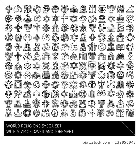 World Religions Symbol Mega Collection Sketch with Cross Star Crescent Om and More World Religions Symbol Mega Collection Sketch with Cross Star Crescent Om and More 138950943