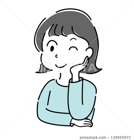 Simple illustration of a woman winking with her hand over her face (Points, guidance, explanation, expression, character image) 138950972