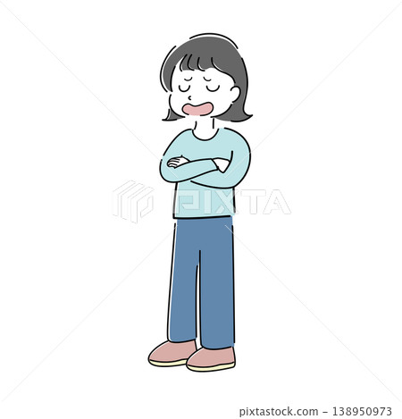 A simple full-body illustration of a woman talking with her arms crossed (explanation, resignation, exasperation, confusion, character stock image) A simple full-body illustration of a woman talking with her arms crossed (explanation, resignation, exasperation, confusion, character stock image) 138950973