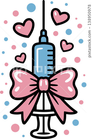 Cute Medical Syringe with Pink Bow and Hearts Kawaii Illustration Cute Medical Syringe with Pink Bow and Hearts Kawaii Illustration 138950978