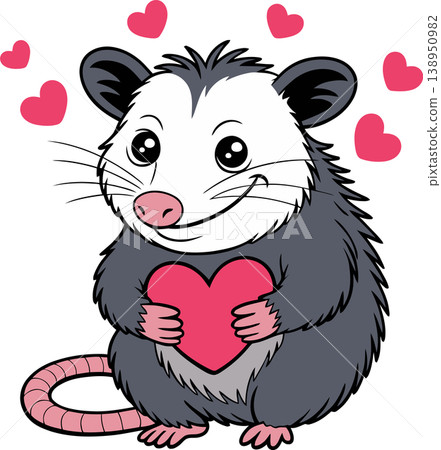 Cute Opossum Holding Heart Love Cartoon Illustration Cute Opossum Holding Heart Love Cartoon Illustration 138950982