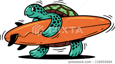 Sea Turtle with Surfboard Cartoon Illustration Sea Turtle with Surfboard Cartoon Illustration 138950984