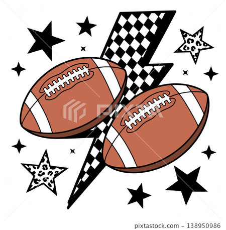 American Football Balls with Stars and Lightning Retro Cartoon Illustration American Football Balls with Stars and Lightning Retro Cartoon Illustration 138950986