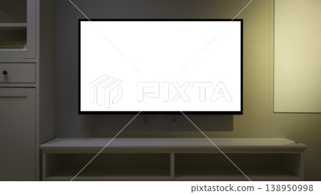 TV led mock up screen. Smart TV on a curbstone in an interior of the living room  138950998
