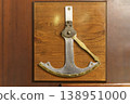 Vintage clinometer mounted on wooden panel, antique angle measuring instrument 138951000
