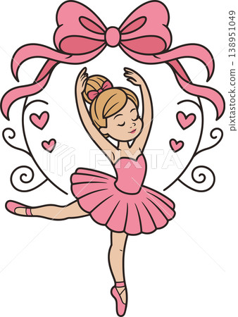 Cute Ballerina with Bow and Hearts Illustration Cute Ballerina with Bow and Hearts Illustration 138951049