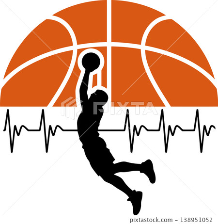 Basketball Player Dunk with Heartbeat Line Sports Illustration Basketball Player Dunk with Heartbeat Line Sports Illustration 138951052