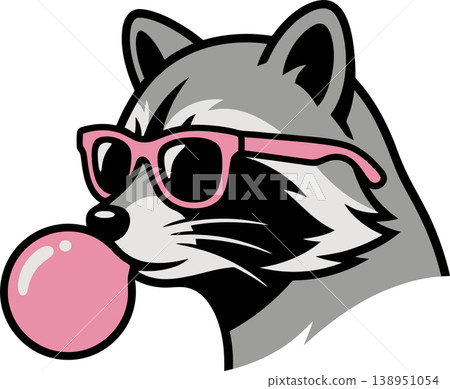 Raccoon with Sunglasses and Bubblegum Cartoon Illustration Raccoon with Sunglasses and Bubblegum Cartoon Illustration 138951054