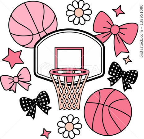 Cute Basketball Hoop with Bows and Flowers Girly Illustration Cute Basketball Hoop with Bows and Flowers Girly Illustration 138951090