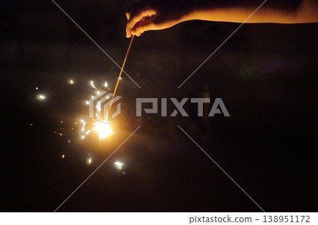 Sparklers glowing in the darkness: summer memories and a quiet moment of the night. 138951172