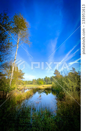 A Serene and Tranquil Natural Landscape Featuring a Clear Blue Sky and Beautiful Reflections A Serene and Tranquil Natural Landscape Featuring a Clear Blue Sky and Beautiful Reflections 138951613