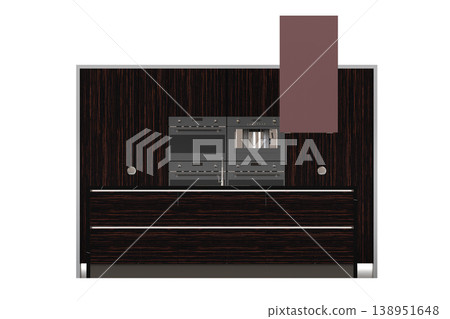modern kitchen isolated on transparent background, home furniture, 3D illustration, cg render 138951648