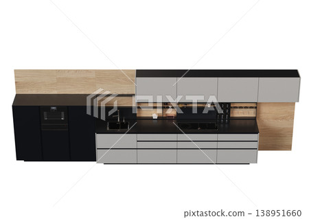 modern kitchen isolated on transparent background, home furniture, 3D illustration, cg render modern kitchen isolated on transparent background, home furniture, 3D illustration, cg render 138951660