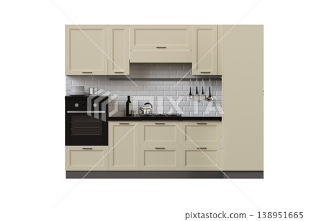 modern kitchen isolated on transparent background, home furniture, 3D illustration, cg render 138951665