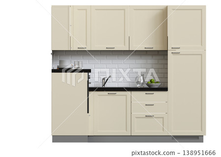 modern kitchen isolated on transparent background, home furniture, 3D illustration, cg render modern kitchen isolated on transparent background, home furniture, 3D illustration, cg render 138951666