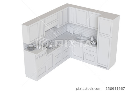 modern kitchen isolated on transparent background, home furniture, 3D illustration, cg render 138951667