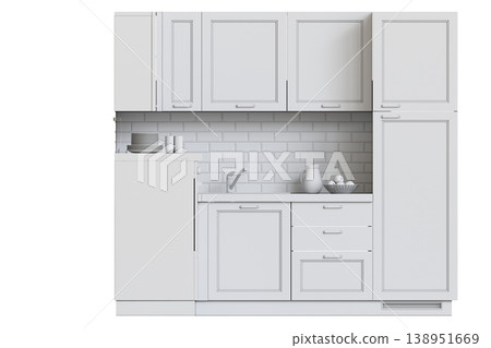 modern kitchen isolated on transparent background, home furniture, 3D illustration, cg render 138951669