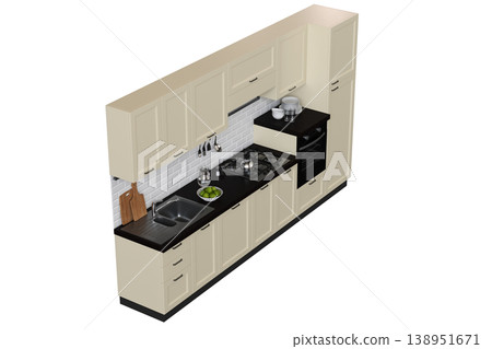 modern kitchen isolated on transparent background, home furniture, 3D illustration, cg render modern kitchen isolated on transparent background, home furniture, 3D illustration, cg render 138951671