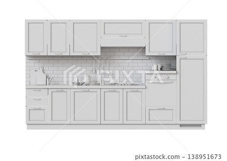modern kitchen isolated on transparent background, home furniture, 3D illustration, cg render 138951673