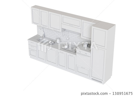modern kitchen isolated on transparent background, home furniture, 3D illustration, cg render 138951675