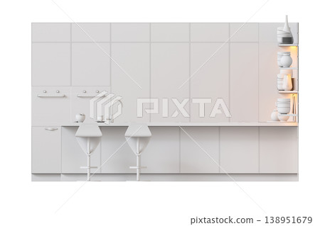 modern kitchen isolated on transparent background, home furniture, 3D illustration, cg render 138951679