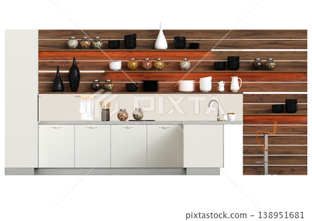modern kitchen isolated on transparent background, home furniture, 3D illustration, cg render modern kitchen isolated on transparent background, home furniture, 3D illustration, cg render 138951681