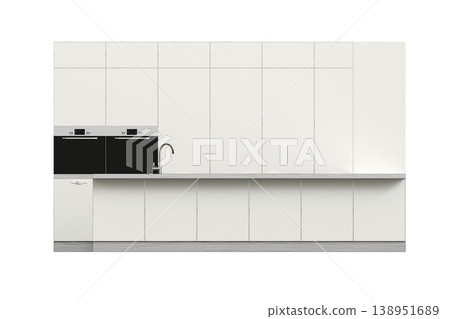 modern kitchen isolated on transparent background, home furniture, 3D illustration, cg render 138951689