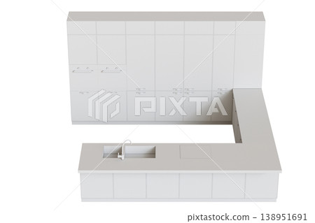 modern kitchen isolated on transparent background, home furniture, 3D illustration, cg render 138951691