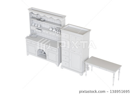 modern kitchen isolated on transparent background, home furniture, 3D illustration, cg render 138951695