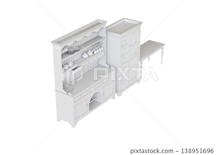 modern kitchen isolated on transparent background, home furniture, 3D illustration, cg render 138951696